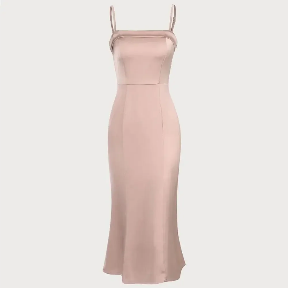 RIHOAS The Pink Bodycon Satin Cami Midi Dress XS